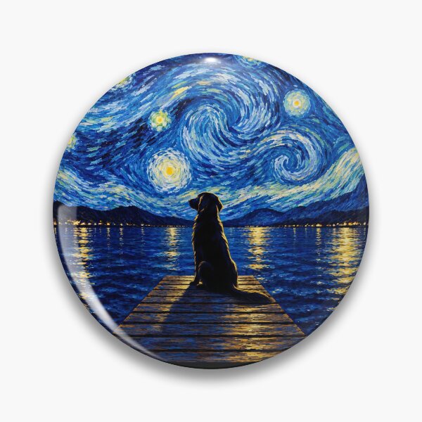 Item preview, Funny Flat Coated Retriever Starry Night Painting Bridge Star Mom Dad Kids designed and sold by FurryHavenPH.