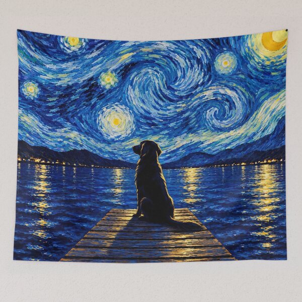 Item preview, Funny Flat Coated Retriever Starry Night Painting Bridge Star Mom Dad Kids designed and sold by FurryHavenPH.