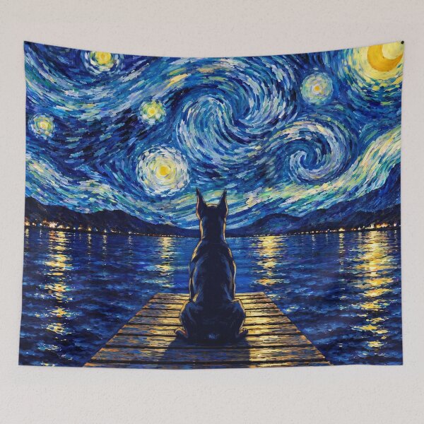 Item preview, Funny German Pinscher Starry Night Painting Bridge Star Mom Dad Kids designed and sold by FurryHavenPH.