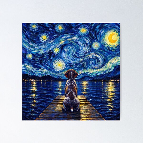 Item preview, Funny German Shorthaired Pointer Starry Night Painting Bridge Star Mom Dad Kids designed and sold by FurryHavenPH.