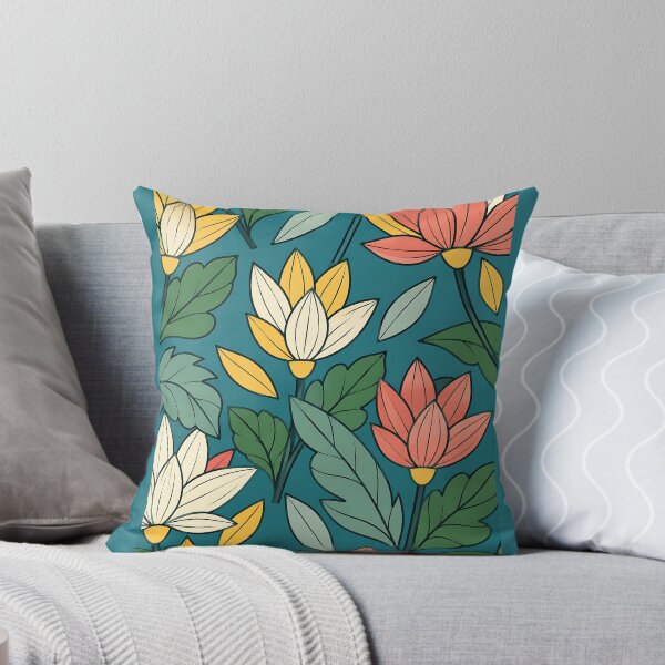 Item preview, Colorful Botanical Lotus Floral Pattern – Teal & Coral Nature Design designed and sold by LexaArtworks.
