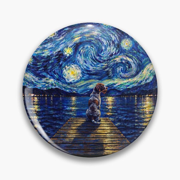 Item preview, Funny German Wirehaired Pointer Starry Night Painting Bridge Star Mom Dad Kids designed and sold by FurryHavenPH.