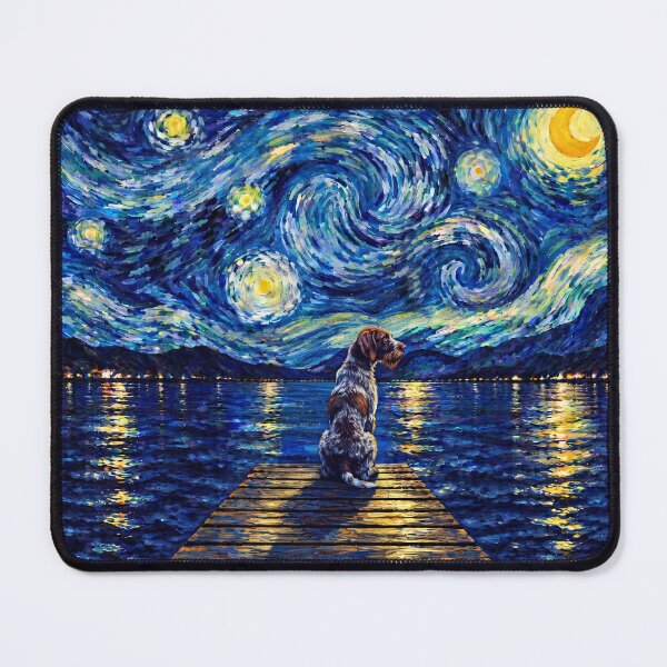 Item preview, Funny German Wirehaired Pointer Starry Night Painting Bridge Star Mom Dad Kids designed and sold by FurryHavenPH.