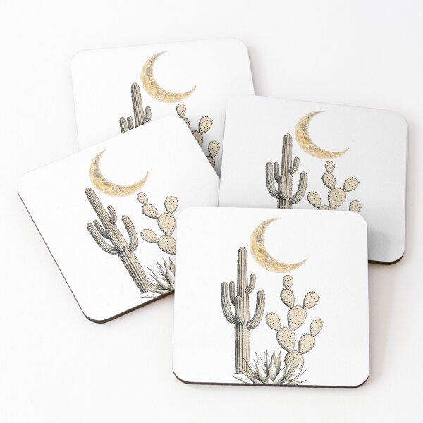 Item preview, Moonlit Desert Garden — Vintage Crescent Moon over Saguaro, Prickly Pear and Agave designed and sold by mossquillstudio.