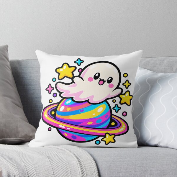 Item preview, Cute Ghost Riding Colorful Ringed Planet designed and sold by Thai Vibe Studio.