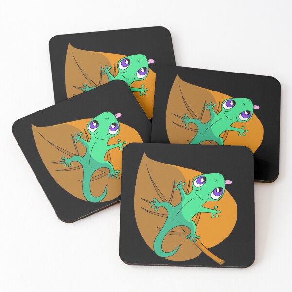 Item preview, Cute Kawaii Green Gecko on Leaf with Big Purple Eyes - Adorable Cozy Critter Cartoon designed and sold by CozyCritters8.