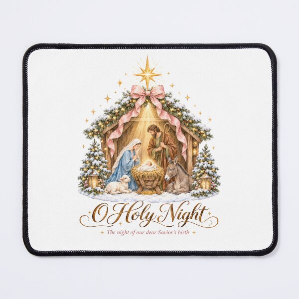 Item preview, O Holy Night Watercolor Nativity Scene with Pink Bow designed and sold by Panom Suavichien.