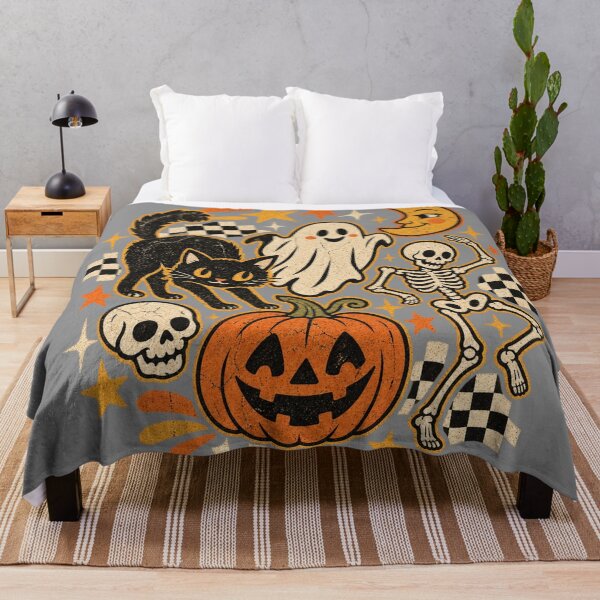 Item preview, Y2K Retro Halloween Dancing Skeleton Ghost Cat Pumpkin designed and sold by Yellowriversss.