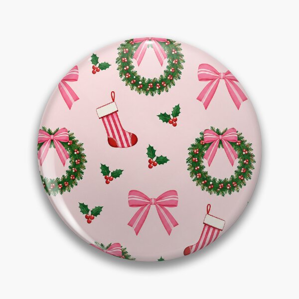 Item preview, Pink Christmas Wreaths Bows and Stockings Pattern designed and sold by Luvahawb.