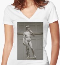 David by Michelangelo, #David, #Michelangelo, #DavidbyMichelangelo, #masterpiece, #Renaissance, #sculpture, #marble,  #statue, #standing, #male, #nude, #Biblical, #hero, #favoured, #art, #Florence Women's Fitted V-Neck T-Shirt