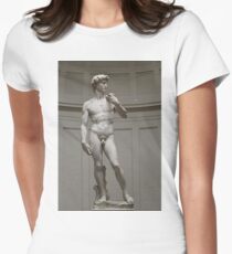 David by Michelangelo, #David, #Michelangelo, #DavidbyMichelangelo, #masterpiece, #Renaissance, #sculpture, #marble,  #statue, #standing, #male, #nude, #Biblical, #hero, #favoured, #art, #Florence Women's Fitted T-Shirt