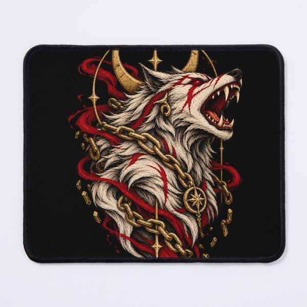 Item preview, Roaring Wolf with Crimson Chains – Dark Fantasy Wolf Art designed and sold by QubekShop.