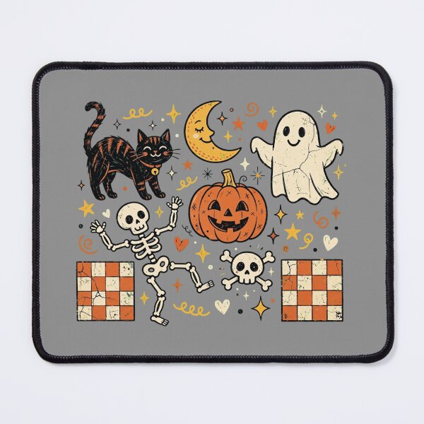Item preview, Y2K Groovy Halloween Checkered Ghost Cat Pumpkin Skeleton Party designed and sold by Yellowriversss.