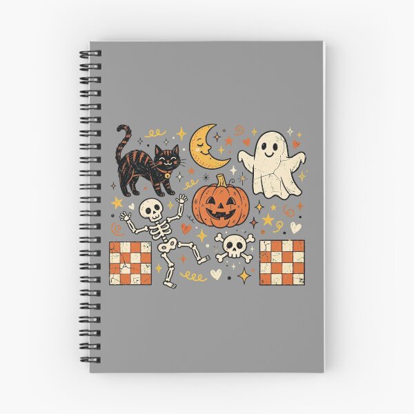 Item preview, Y2K Groovy Halloween Checkered Ghost Cat Pumpkin Skeleton Party designed and sold by Yellowriversss.