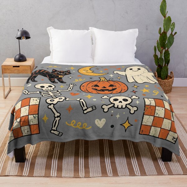 Item preview, Y2K Groovy Halloween Checkered Ghost Cat Pumpkin Skeleton Party designed and sold by Yellowriversss.