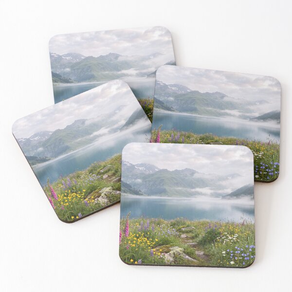 Item preview, Misty Mountain Lake and Wildflower Meadow Panorama designed and sold by amusefullife.