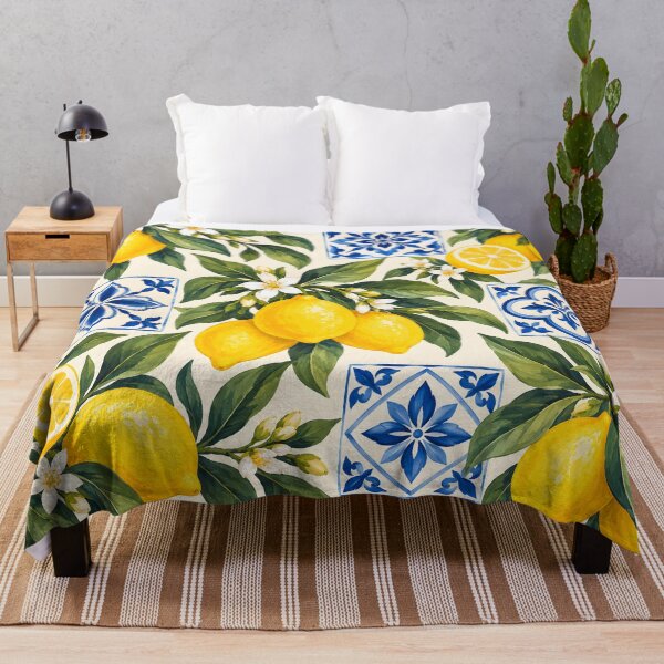 Item preview, Mediterranean Lemons and Cobalt Blue Tiles designed and sold by AuraMuse Studio.