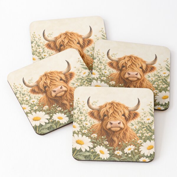 Item preview, Highland Cow in a Meadow of Daisies designed and sold by AuraMuse Studio.