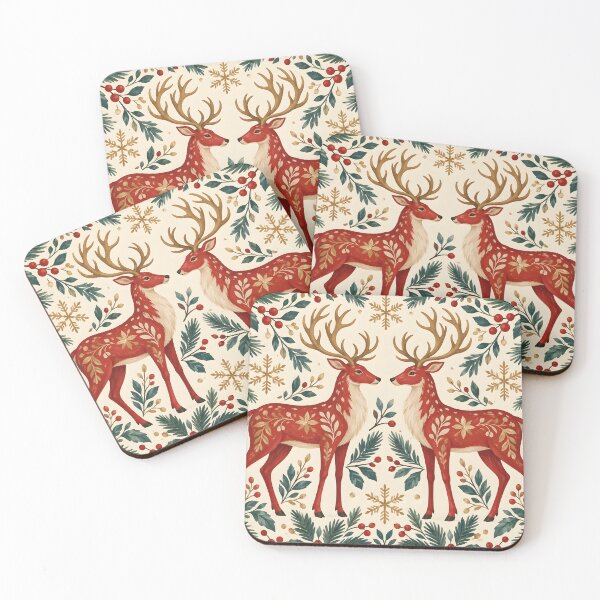 Item preview, Nordic Reindeer with Evergreen Boughs and Snowflakes designed and sold by AuraMuse Studio.