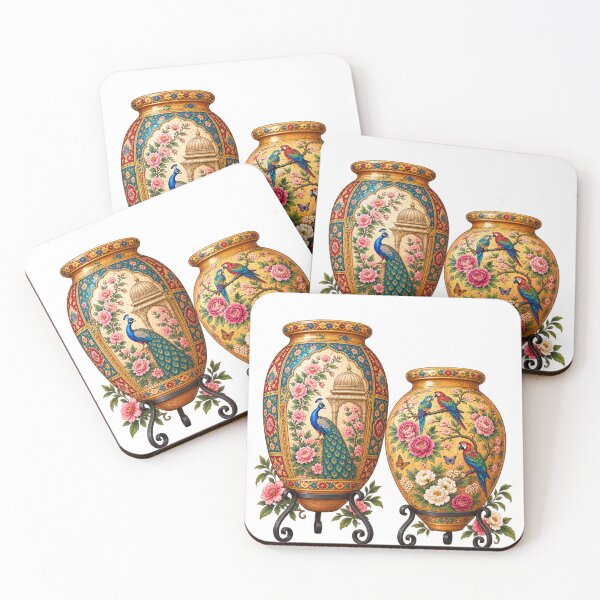 Item preview, Persian Floral Vase Collection – Peacock & Parrot Garden Art designed and sold by aliyehc.
