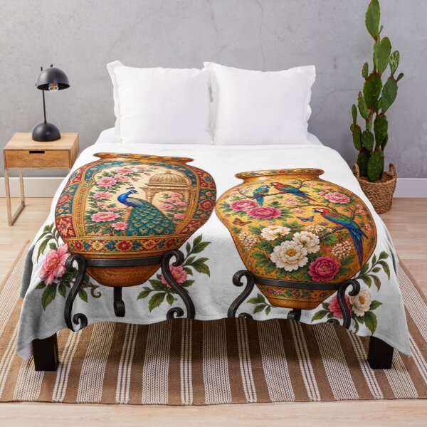 Item preview, Persian Floral Vase Collection – Peacock & Parrot Garden Art designed and sold by aliyehc.