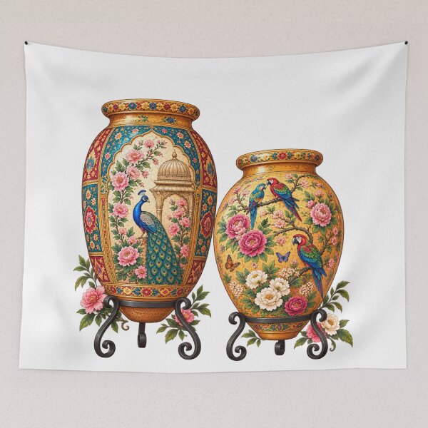 Item preview, Persian Floral Vase Collection – Peacock & Parrot Garden Art designed and sold by aliyehc.