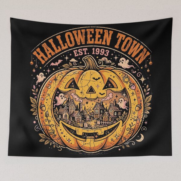 Item preview, Cute Graphic Halloween Town Pumpkin Haunted Village Est 1993 Retro designed and sold by Yellowriversss.