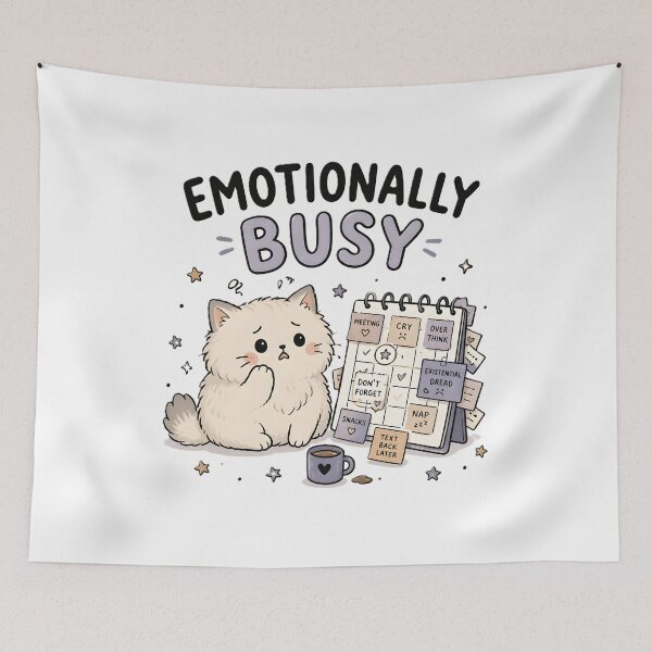 Item preview, Emotionally Busy Cat – Cute Overthinking Introvert Humor, Mental Load & Cozy Cat Art designed and sold by dreamz-world.