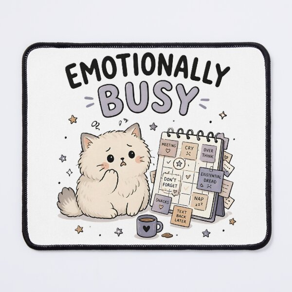 Item preview, Emotionally Busy Cat – Cute Overthinking Introvert Humor, Mental Load & Cozy Cat Art designed and sold by dreamz-world.