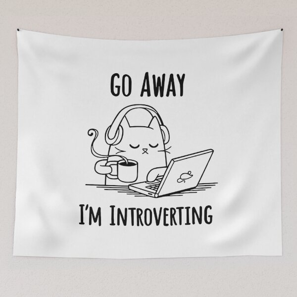 Item preview, Go Away I'm Introverting – Funny Introvert Cat With Coffee & Laptop designed and sold by Jose Art Studio.
