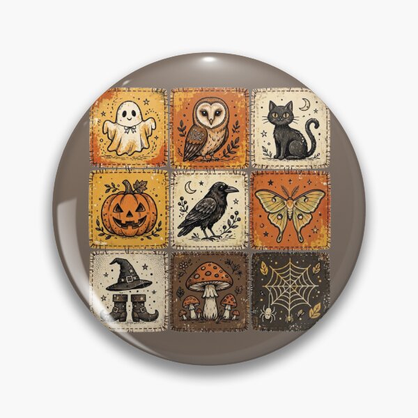 Item preview, Vintage Halloween Patchwork Ghost Owl Cat Pumpkin Crow designed and sold by Yellowriversss.