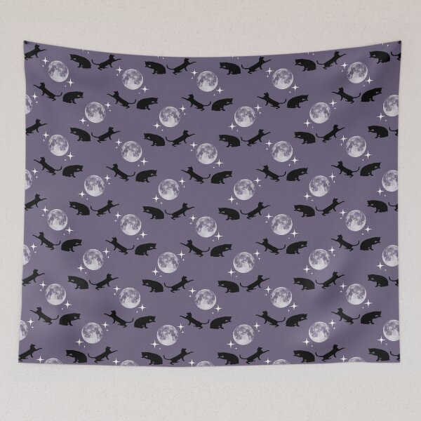 Item preview, Midnight Celestial Cats and Full Moon Whimsical Pattern designed and sold by BattlenbrnSew.