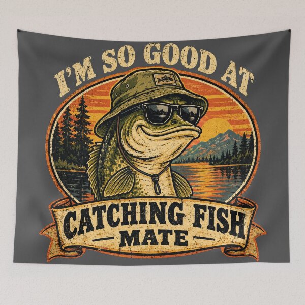 Item preview, Retro Funny Bass Fish Sunglasses Bucket Hat Lake Sunset designed and sold by Yellowriversss.