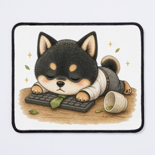 Item preview, Sleepy Black and Tan Shiba Inu on Keyboard designed and sold by Kawaii Matcha Studio.