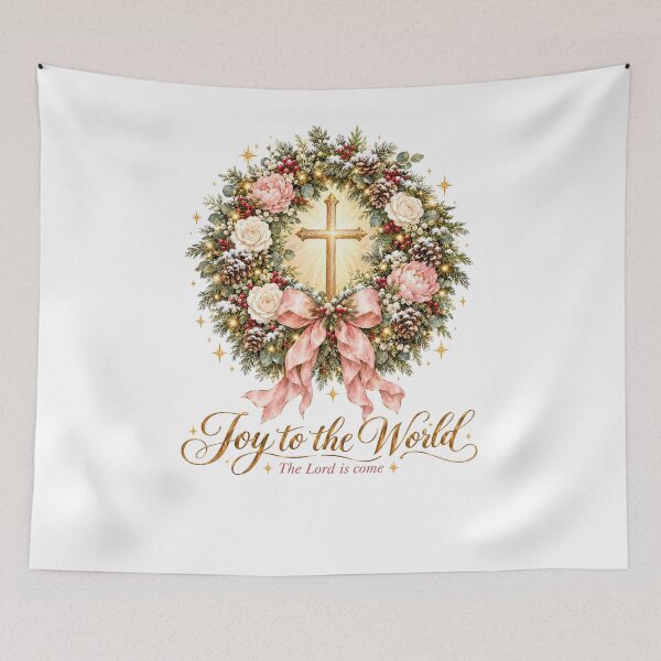 Item preview, Joy to the World Watercolor Christmas Wreath with Cross designed and sold by Panom Suavichien.