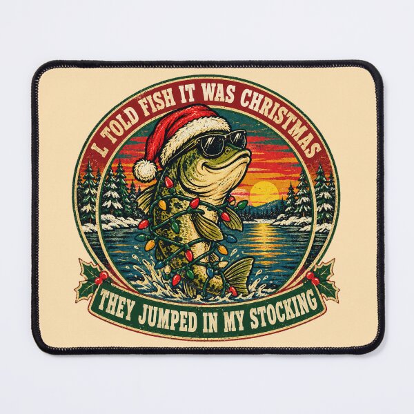 Item preview, Funny Merry Fishmas Bass Santa Hat Lights Stocking designed and sold by Yellowriversss.