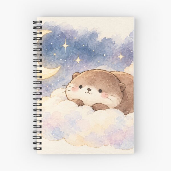 Item preview, Otter Resting on Pastel Clouds Beneath a Crescent Moon and Stars designed and sold by AshiraCreations.