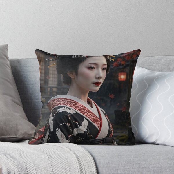 Item preview, Autumn Geisha in Rain - Black Crane Kimono at Kyoto Temple designed and sold by Tsuiho_art.