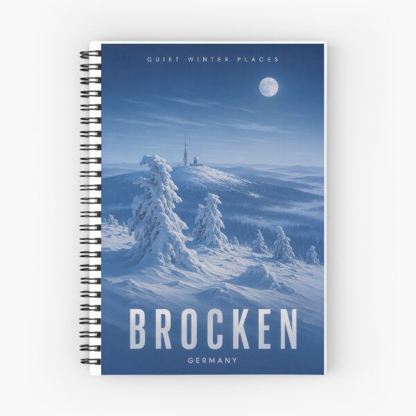 Item preview, Brocken Winter Moon - Icy Blue Resin Mountains Travel Poster designed and sold by Earth Celebration Designs.