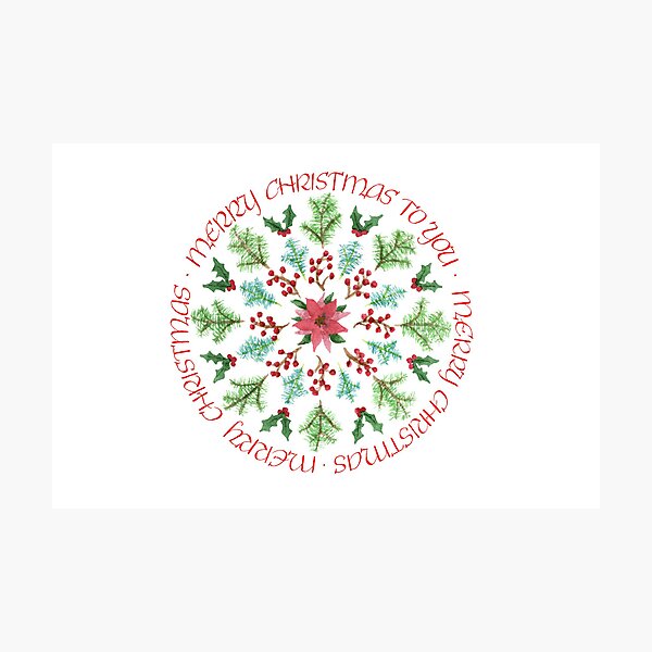 Item preview, Merry Christmas mandala with trees and calligraphy designed and sold by RBancroftStudio.