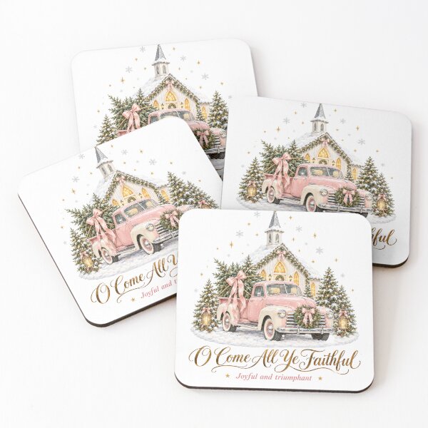 Item preview, O Come All Ye Faithful Vintage Pink Christmas Truck and Chapel designed and sold by Panom Suavichien.