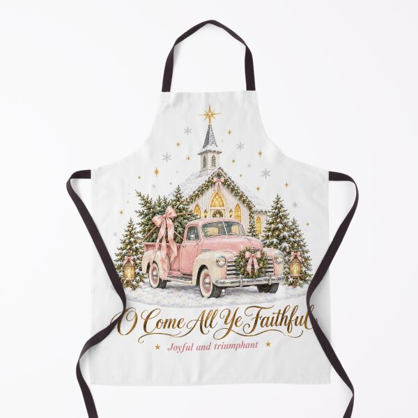 Item preview, O Come All Ye Faithful Vintage Pink Christmas Truck and Chapel designed and sold by Panom Suavichien.