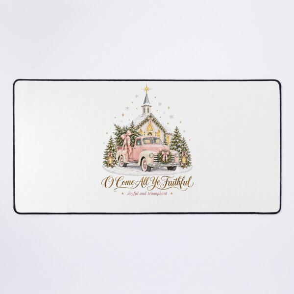 Item preview, O Come All Ye Faithful Vintage Pink Christmas Truck and Chapel designed and sold by Panom Suavichien.