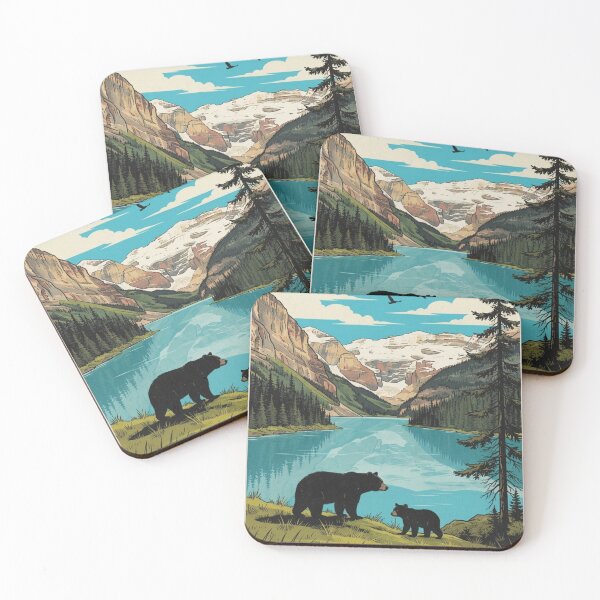 Item preview, Bear and Cub Mountain Lake Poster - Vintage National Park Art designed and sold by BLUESKY11a.