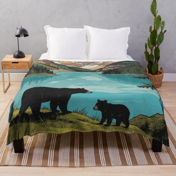 Item preview, Bear and Cub Mountain Lake Poster - Vintage National Park Art designed and sold by BLUESKY11a.