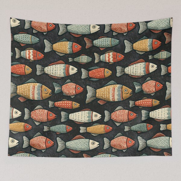 Item preview, Colorful Folk Art Fish Seamless Pattern designed and sold by junkydotcom.
