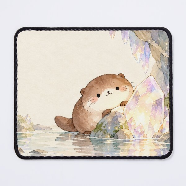 Item preview, Otter Exploring a Glowing Pastel Crystal Cave designed and sold by AshiraCreations.
