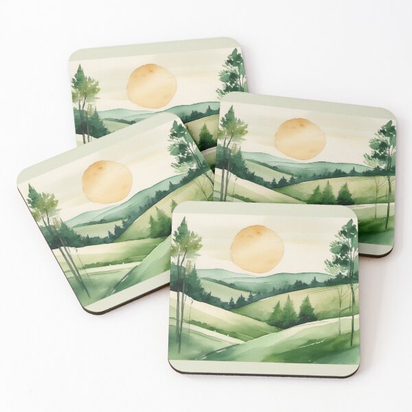 Item preview, Rolling Hills and a Big Sun - Soft Watercolor Landscape designed and sold by Hidamari's SHOP.