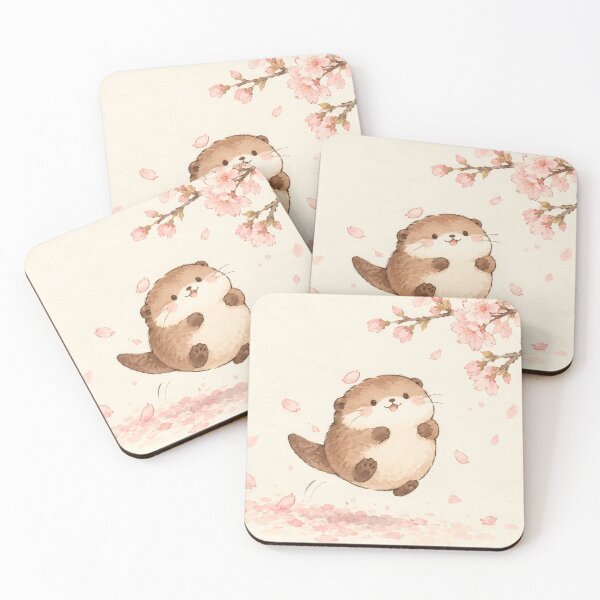 Item preview, Otter Jumping Beneath Pink Cherry Blossoms and Falling Petals designed and sold by AshiraCreations.