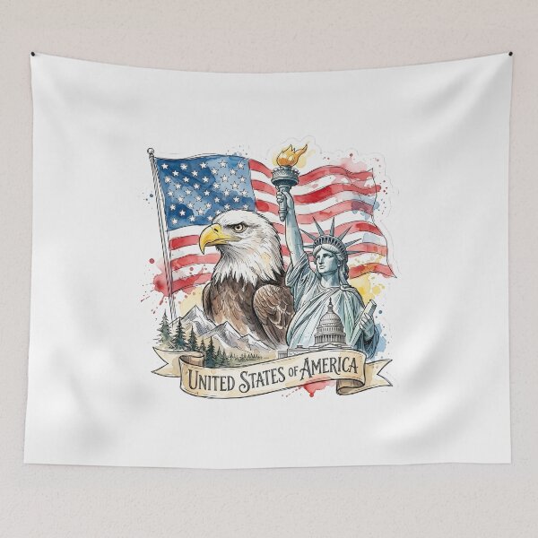Item preview, Vintage American Bald Eagle with USA Flag designed and sold by EdwinkOne.
